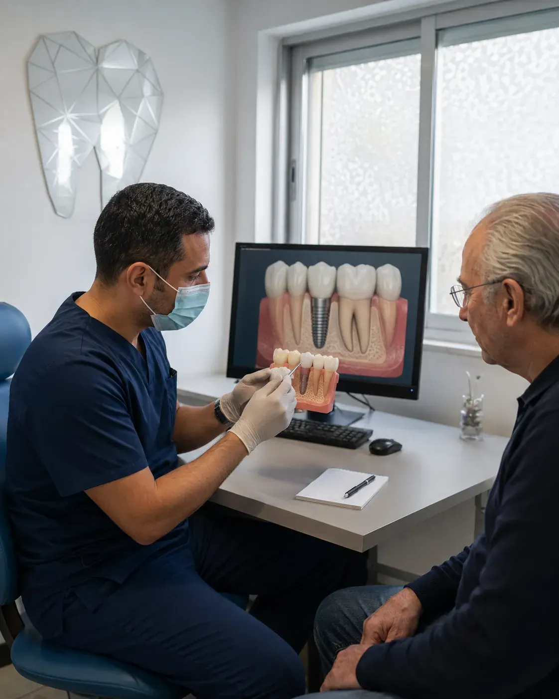 Explication d'un implant avec un modèle et un écran